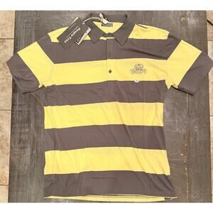 People Tree Organic Cotton Polo Shirt Yellow Gray Striped Sz M NWT Read For Flaw